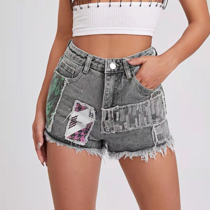 Dame Futteret Patchwork Denim Shorts Stilla