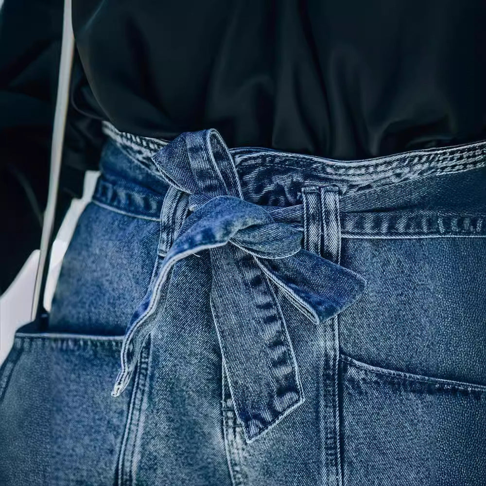 Dame jeans shorts med høj talje og bælte
