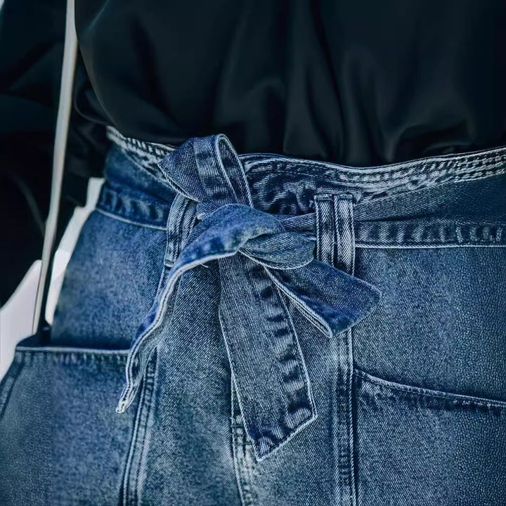 Dame jeans shorts med høj talje og bælte