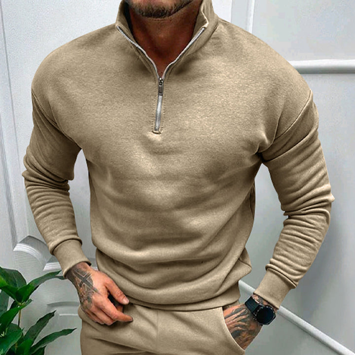 Herrer Fleece-Pullover med halv lynlås og moderne snit Stilla