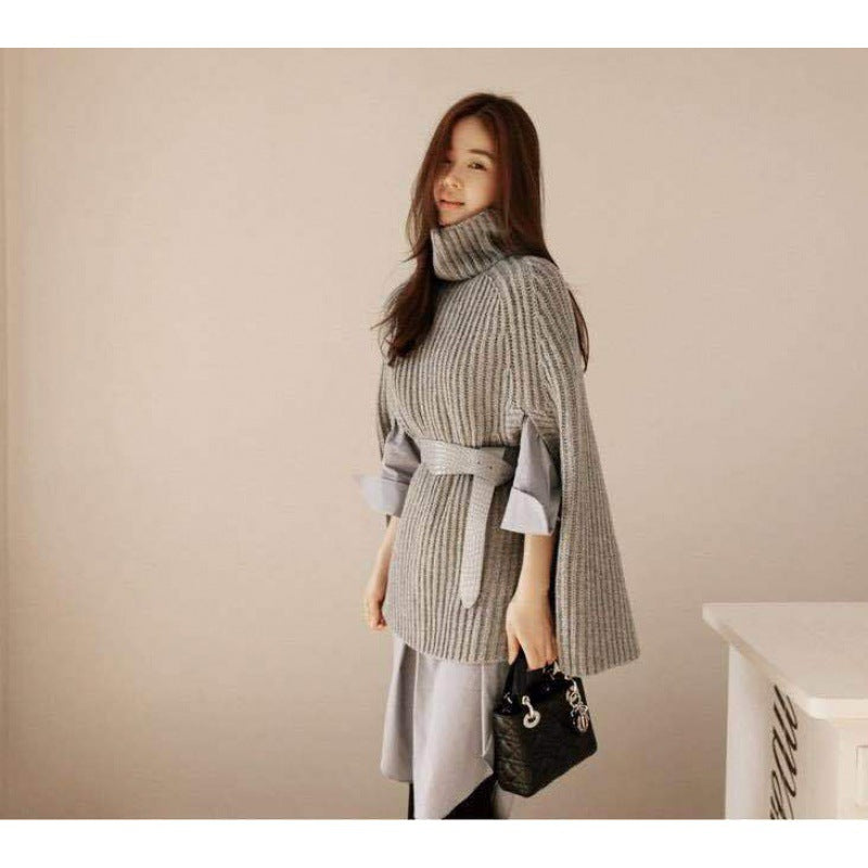 Kvinders mode sweater med turtleneck og bælte Stilla