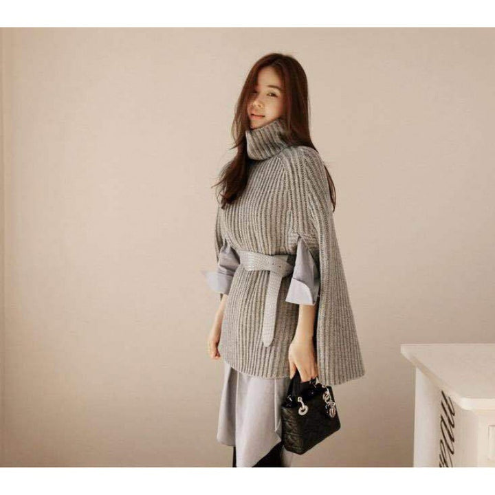 Kvinders mode sweater med turtleneck og bælte Stilla