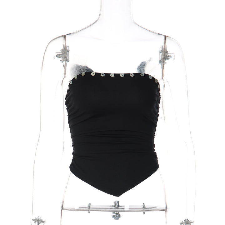Dame Crop-Top med raffinerede ruffle-detaljer og tætsiddende pasform Skovae