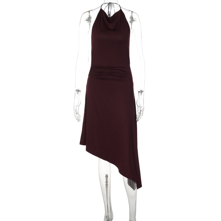 Dame Asymmetrisk Stropkjole med elegant Draperingsdesign Skovae