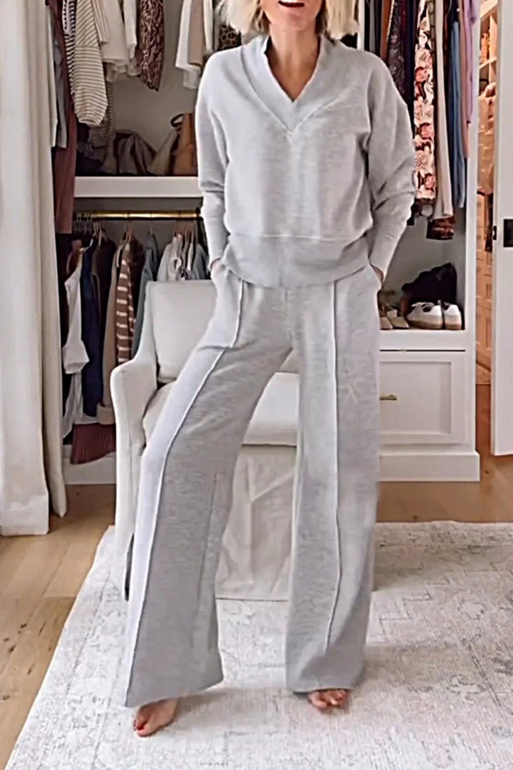 Damer elegant fritidssæt med løst overdel og palazzo bukser Stiila