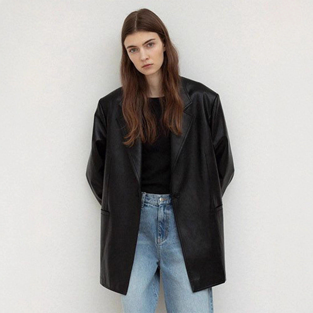Kvinders Oversized Faux Læder Blazer Stilla