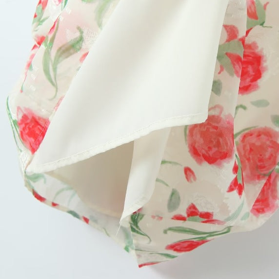 Dame Floral Print Midi Kjole med justerbare Spaghetti-stropper Stilla