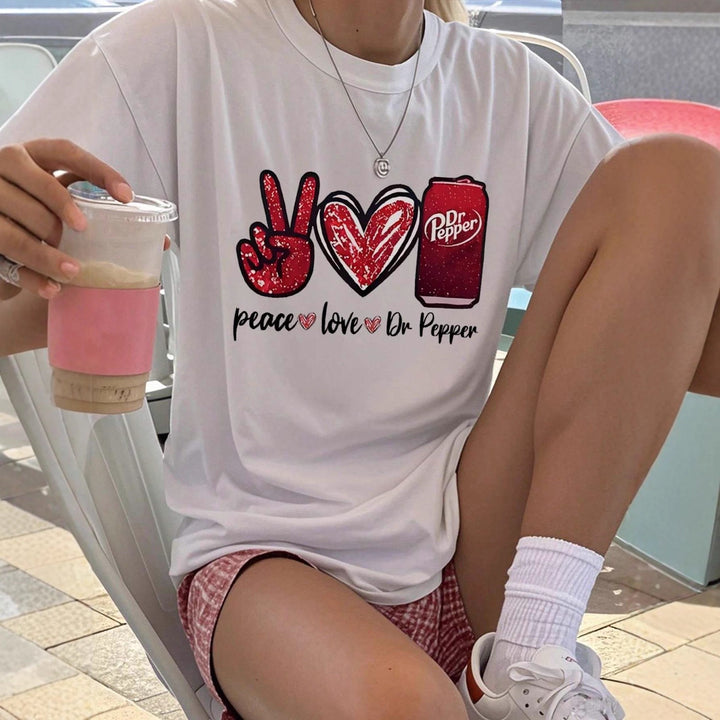 Dame T-shirt med kreativt Peace & Love grafikdesign Skovae