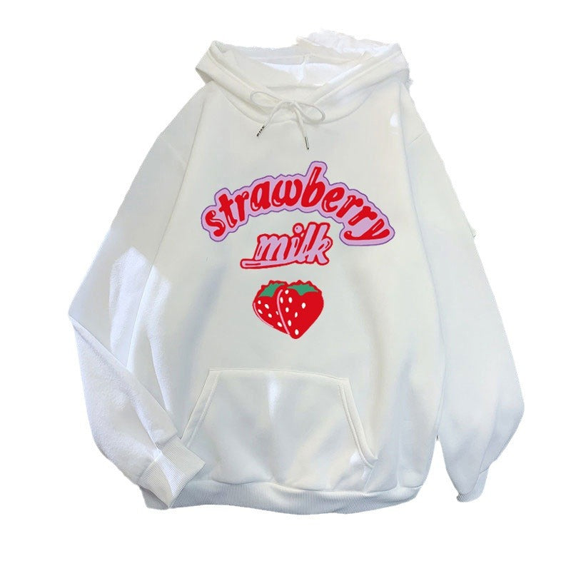 Dame hætte sweatshirt med munter jordbær mælk design Skovae