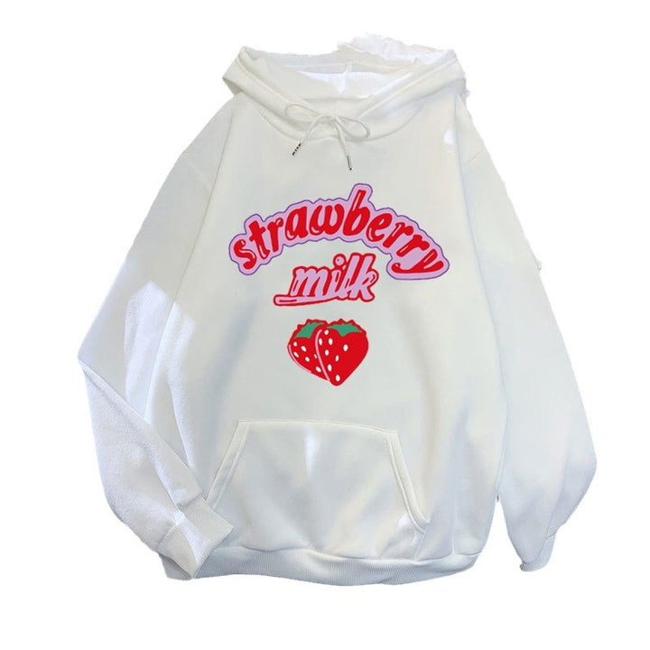 Dame hætte sweatshirt med munter jordbær mælk design Skovae