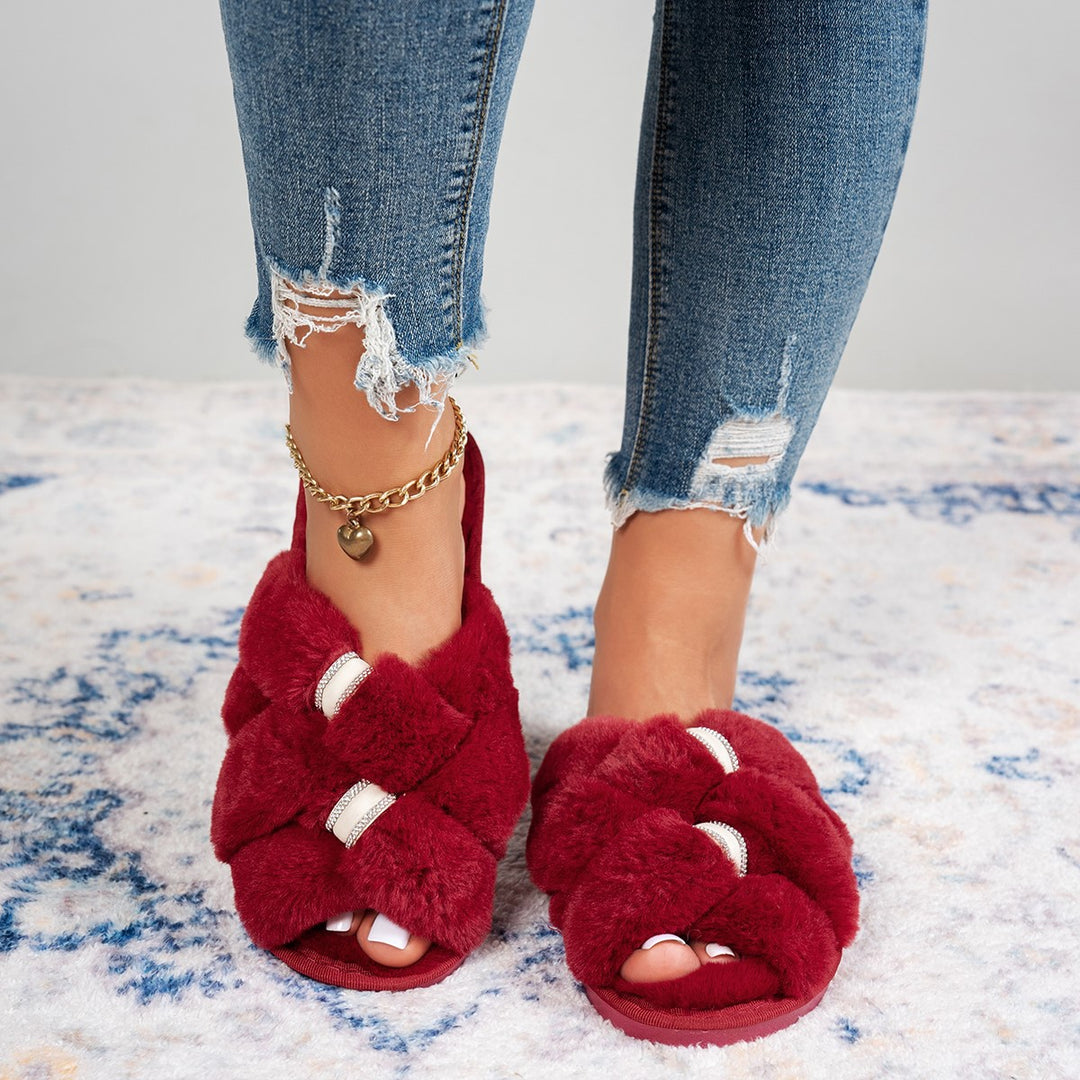 Dame Fuzzy Pantoletter med glamourøst dekorationsdesign Stilla