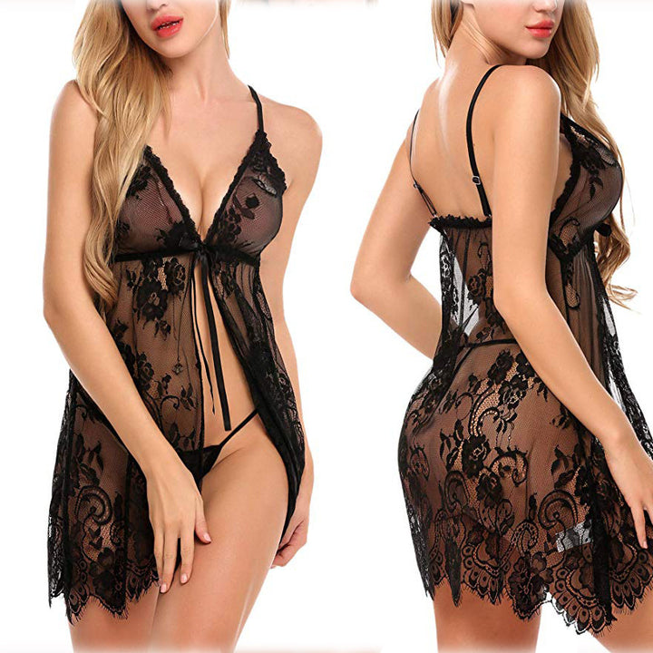 Damer gennemsigtig blomster dantel Babydoll nattøj Stilla