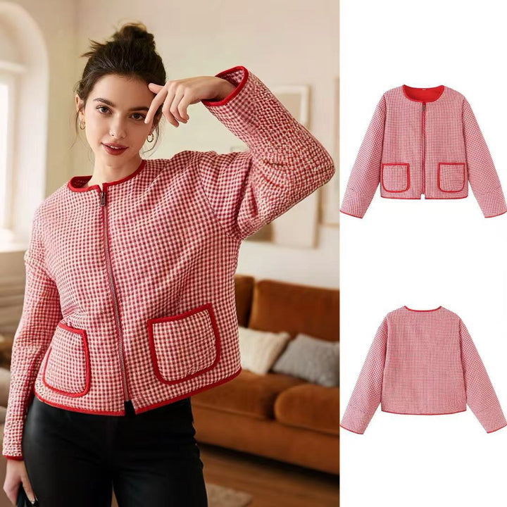 Dame quilted terningsjakke med praktiske lommer Stilla