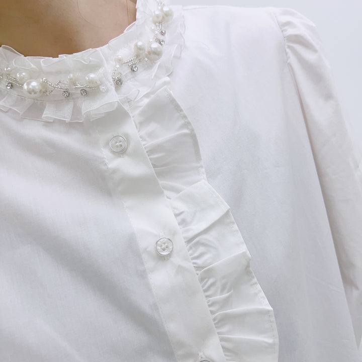 Dame Elegant Bluse med Volantdetaljer og Voluminøse Ærmer Stilla