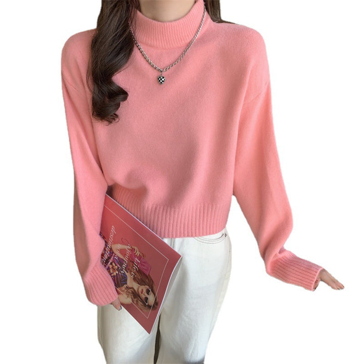 Kvinders komfortable og elegante cropped sweater med høj krave Stilla