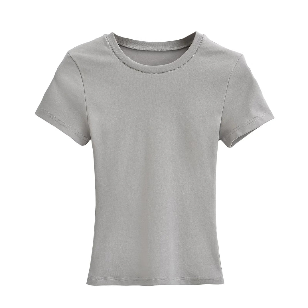 Damer figursyet Basic-T-shirt lavet af åndbart bomuldsblanding med rund halsudskæring Stilla