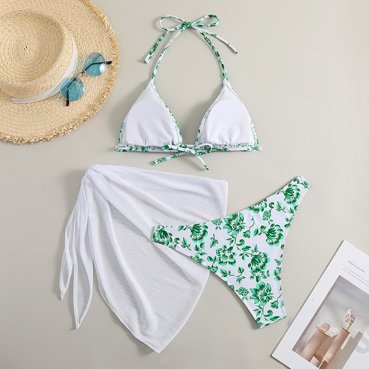 Dame Triangle-bikini-sæt med blomsterdesign og justerbare stropper Stilla