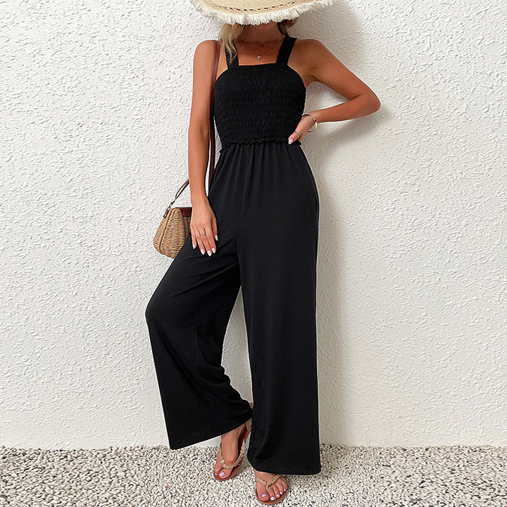 Dame elegant Smocked Overall med bredt ben Stilla