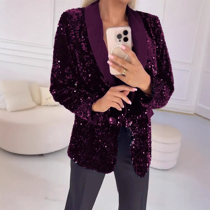 Damepaillettenblazer med elegant revers Stilla