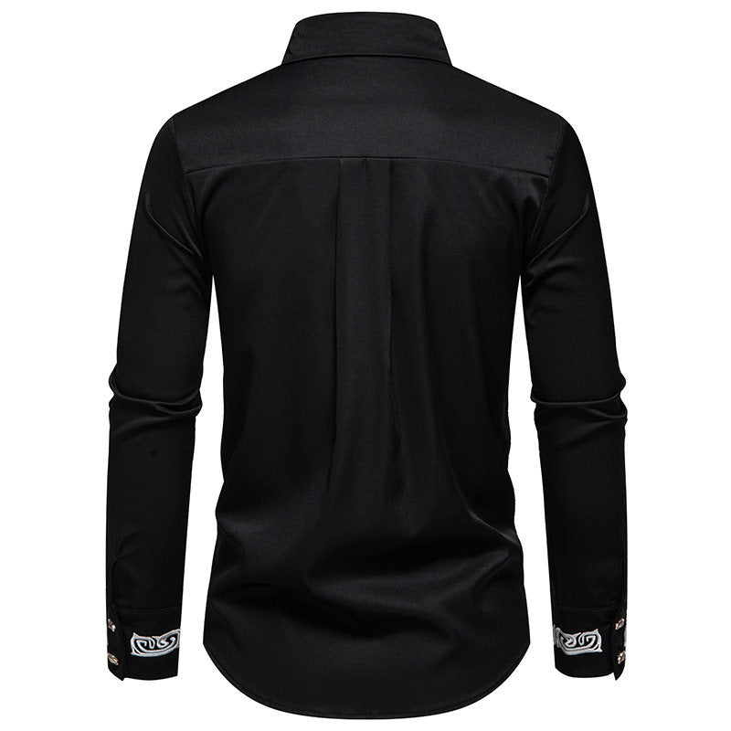 Herre Elegant Broderet Button-Up Skjorte Stilla