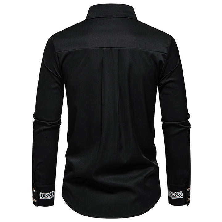 Herre Elegant Broderet Button-Up Skjorte Stilla