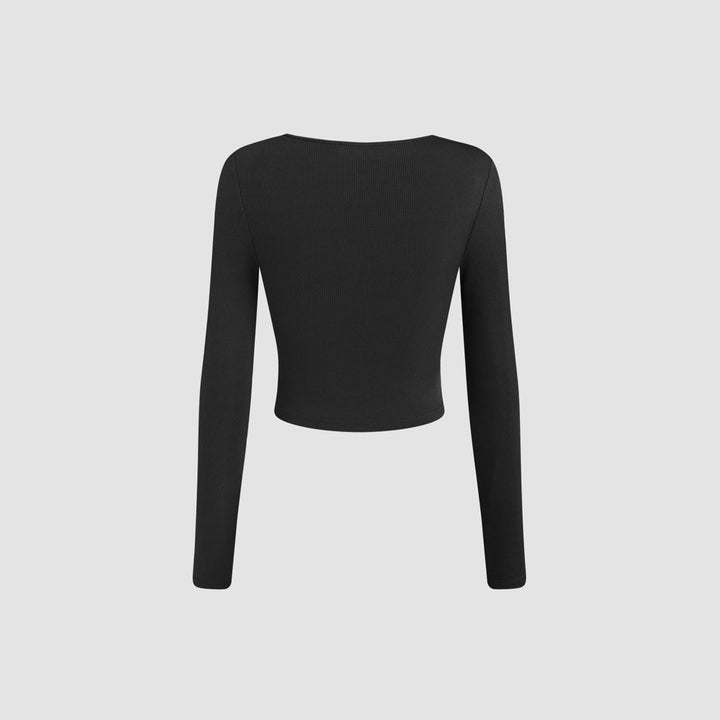 Kvinder cropped langærmet skjorte med sofistikeret drapering design og trendy rund halsudskæring Stilla