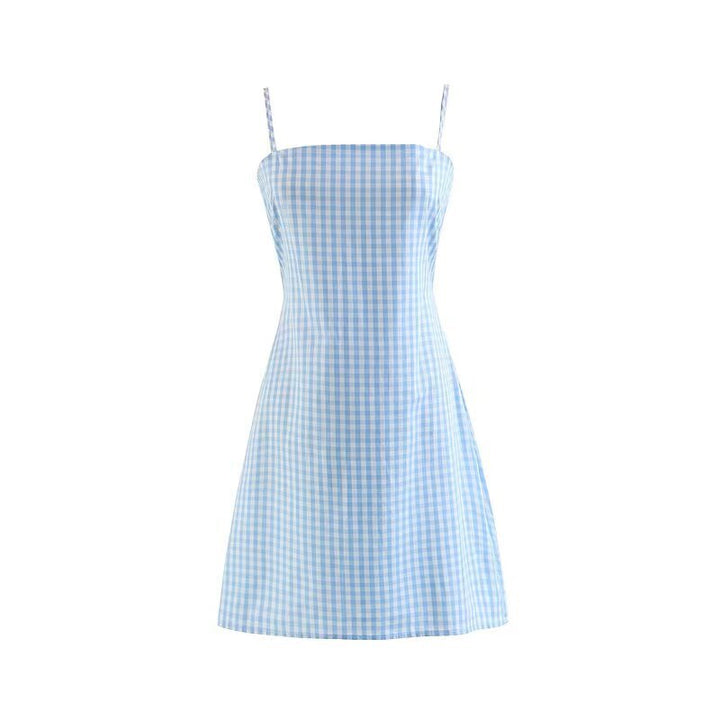 Dame Gingham-Minikjole med justerbare spaghetti-stropper og figursyet silhuet Stilla