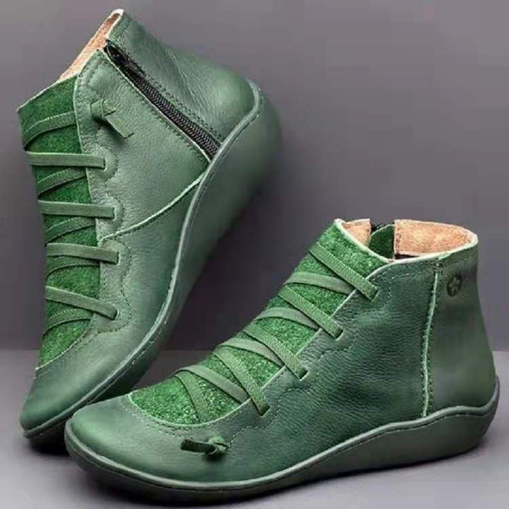 Dame Mode Snørebånd Booties lavet af læder med sneakersål og sidelukning Stilla