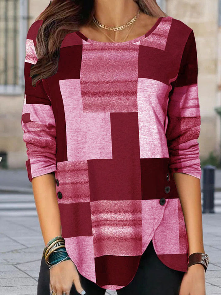 Stilla | Afslappet Rund Hals Farveblok Bluse Top