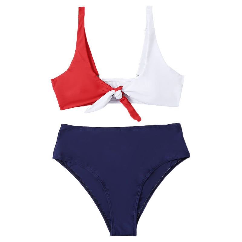 Dame To-delt Bikini-sæt med elegant knude-design og høj talje trusse Skovae