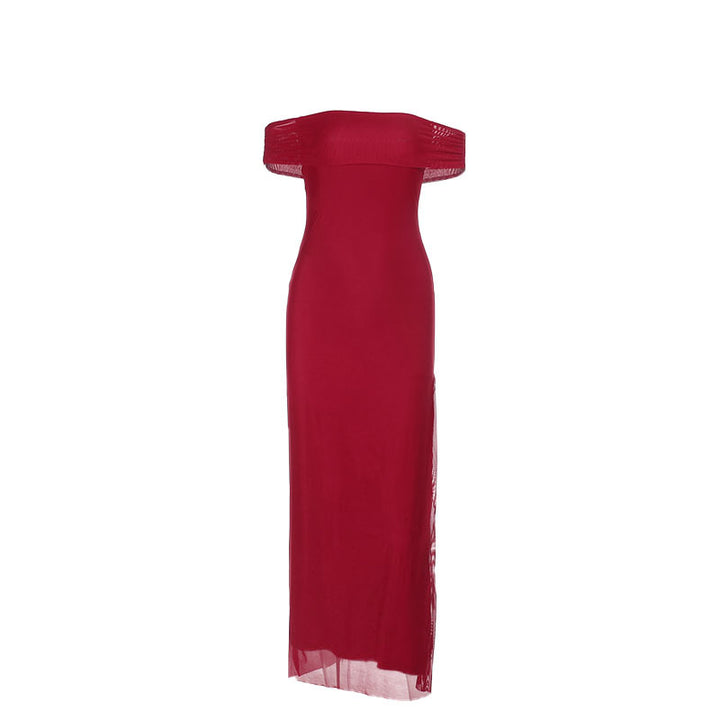 Dame Off-Shoulder Rynket Maxi Kjole Stilla