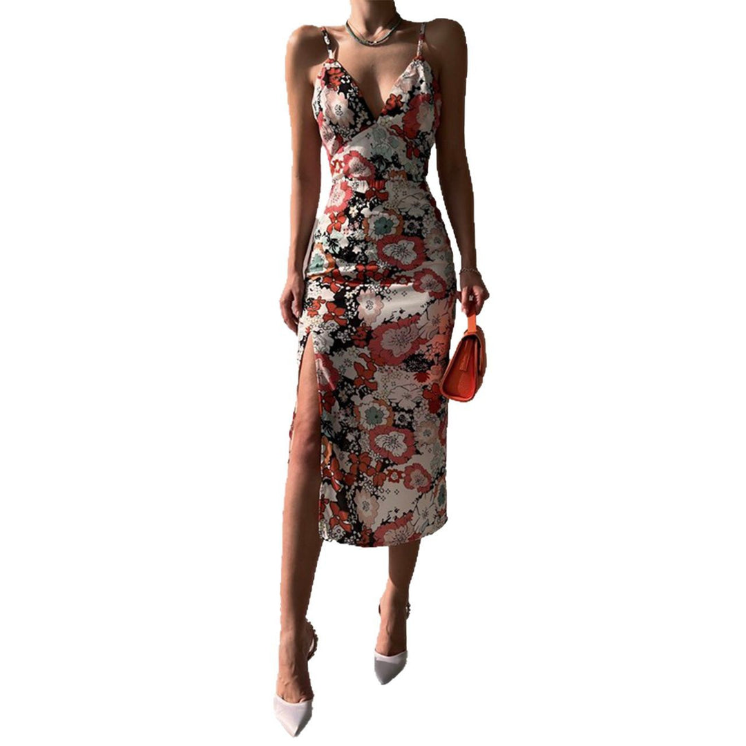 Kvinder Chic Casual Kjole med Dybe Slids og Elegant V-Hals
