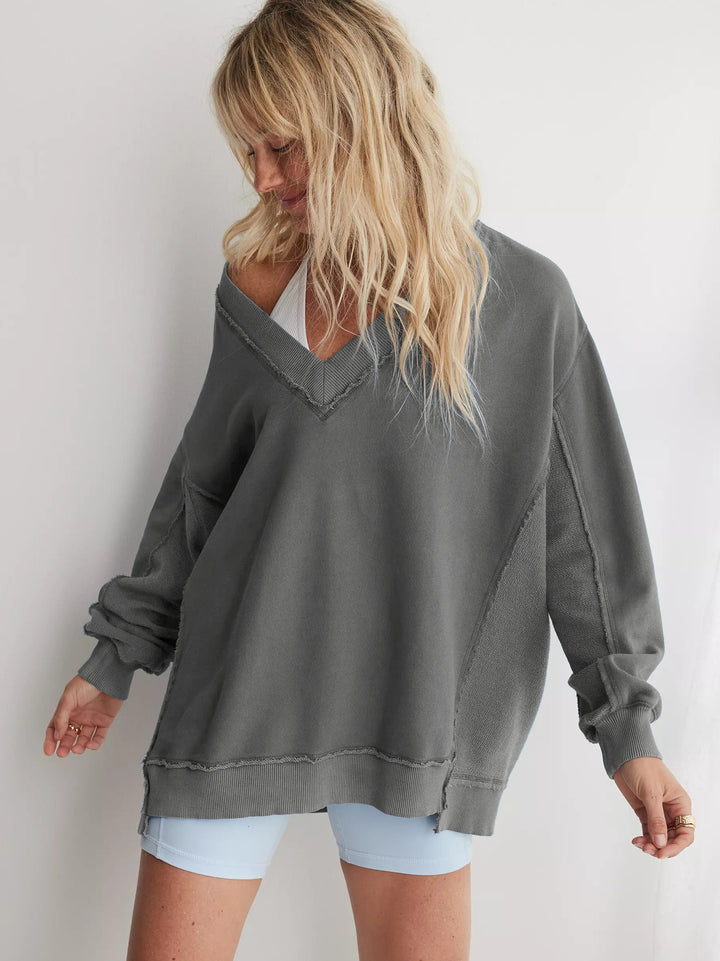 Damer afslappet V-hals sweatshirt med trendy oversized snit Stilla