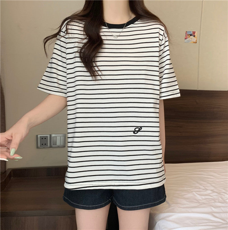 Femme Stribet Løs Komfort T-shirt Stilla