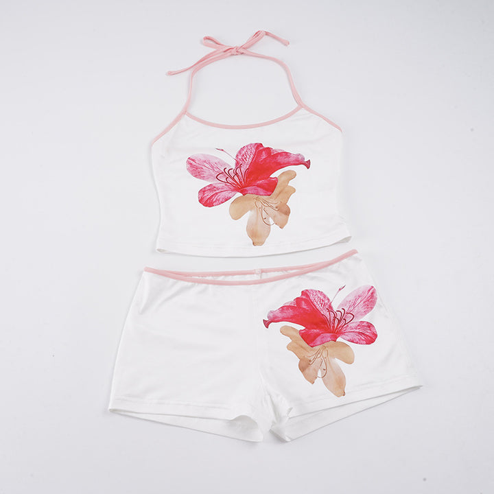 Dame fritids-sæt med blomstret design og justerbar strop skjæring Skovae
