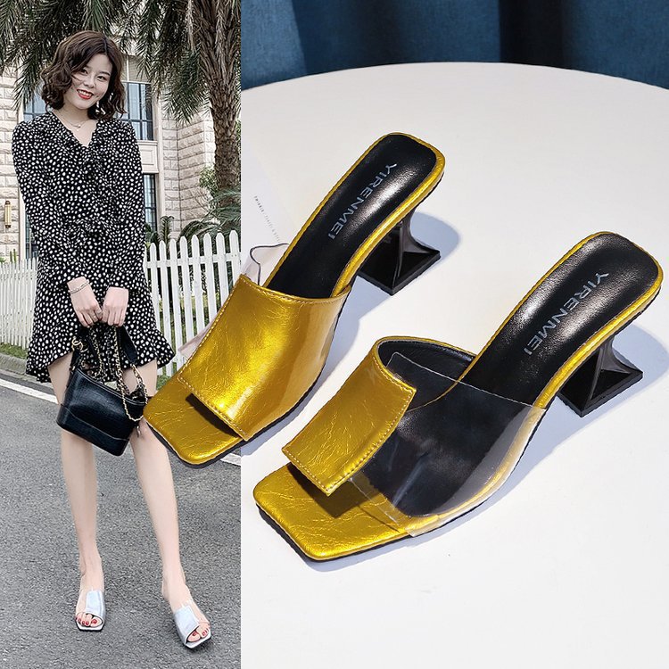 Dame elegante slide-sandaler med glamourøst design og moderigtig blokhæl Stilla