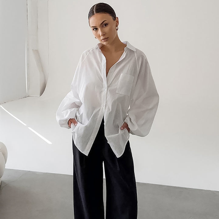 Damer afslappet skjortebluse i let linenmix med oversized skæring Stilla