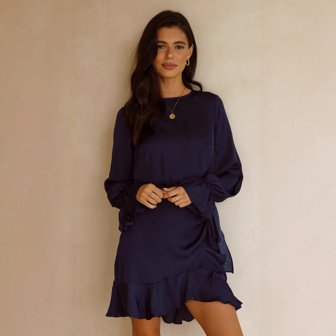 Women's wrap dress with swinging ruffle sleeves and elegant waist tie Skovae
