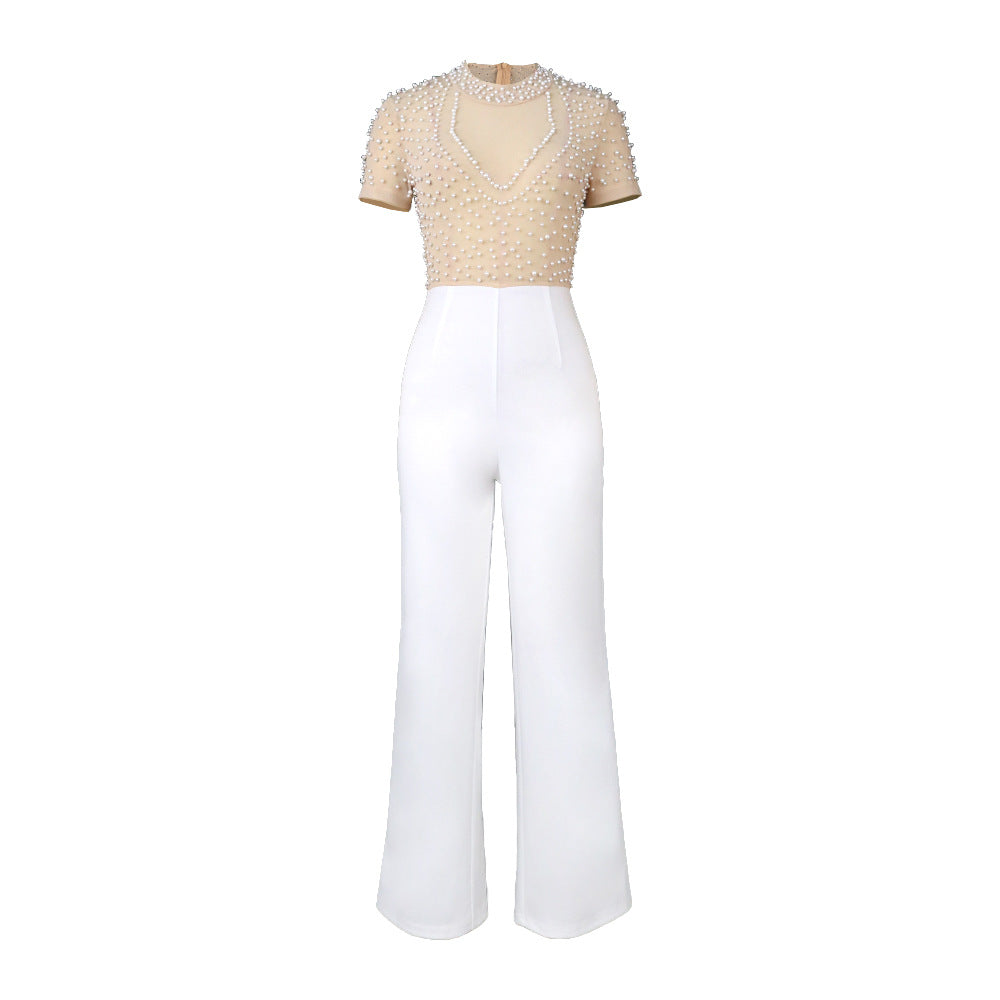 Dame elegant jumpsuit med glimrende perle detaljer Skovae