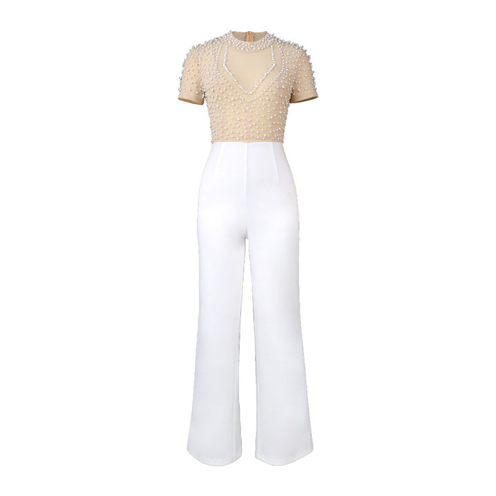 Dame elegant jumpsuit med glimrende perle detaljer Skovae