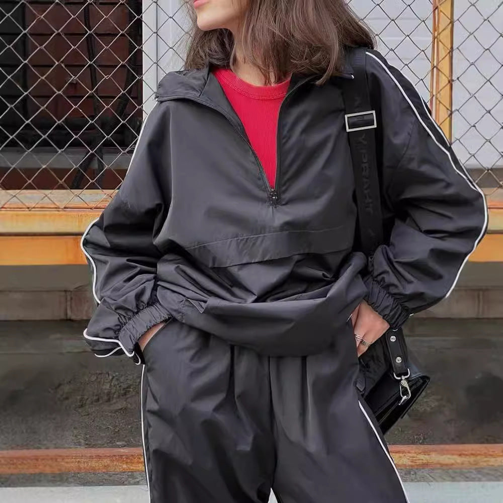 Dame sporty anorak jakke med lynlås og ribbede ærmer Skovae