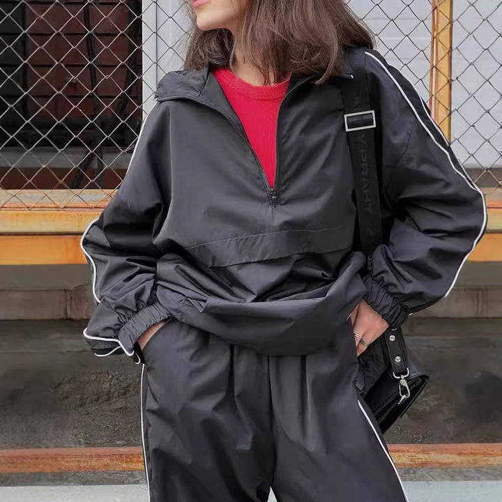 Dame sporty anorak jakke med lynlås og ribbede ærmer Skovae