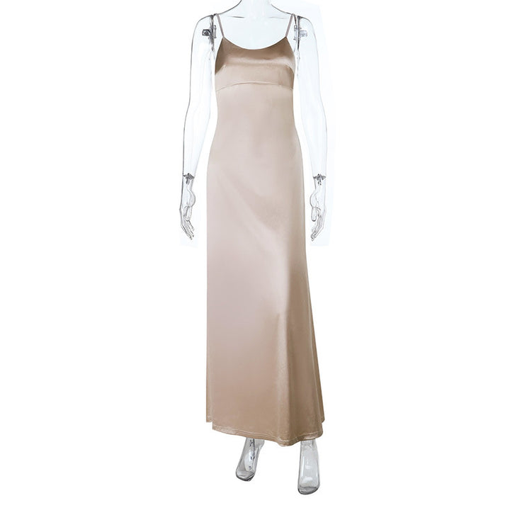 Dame Elegant Satin Maxikjole med ultratynde spaghetti-stropper Skovae