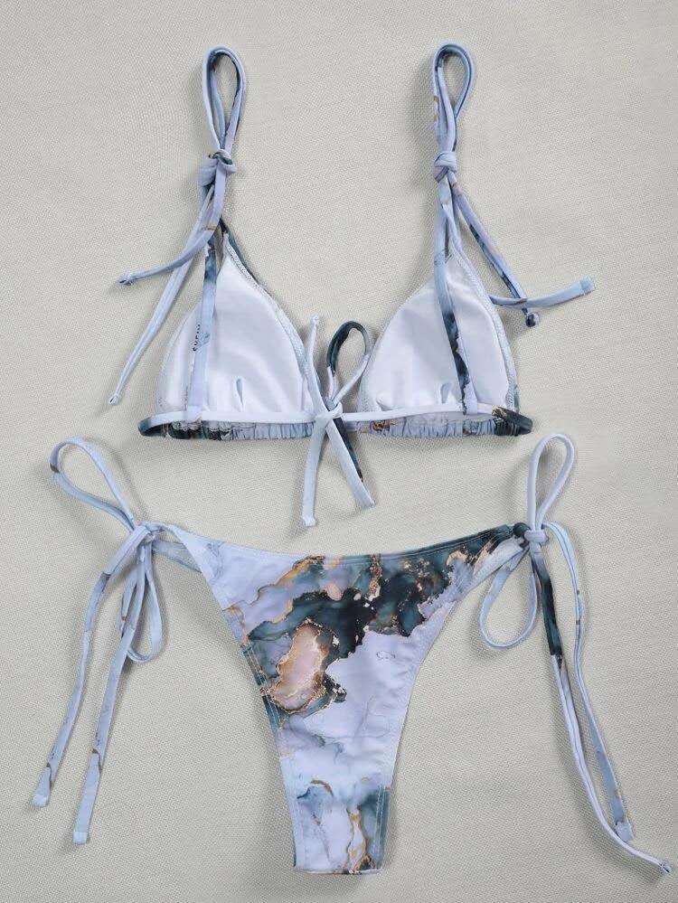 Dame Tie-Back Trekant-Bikini-Sæt med justerbare sider Stilla