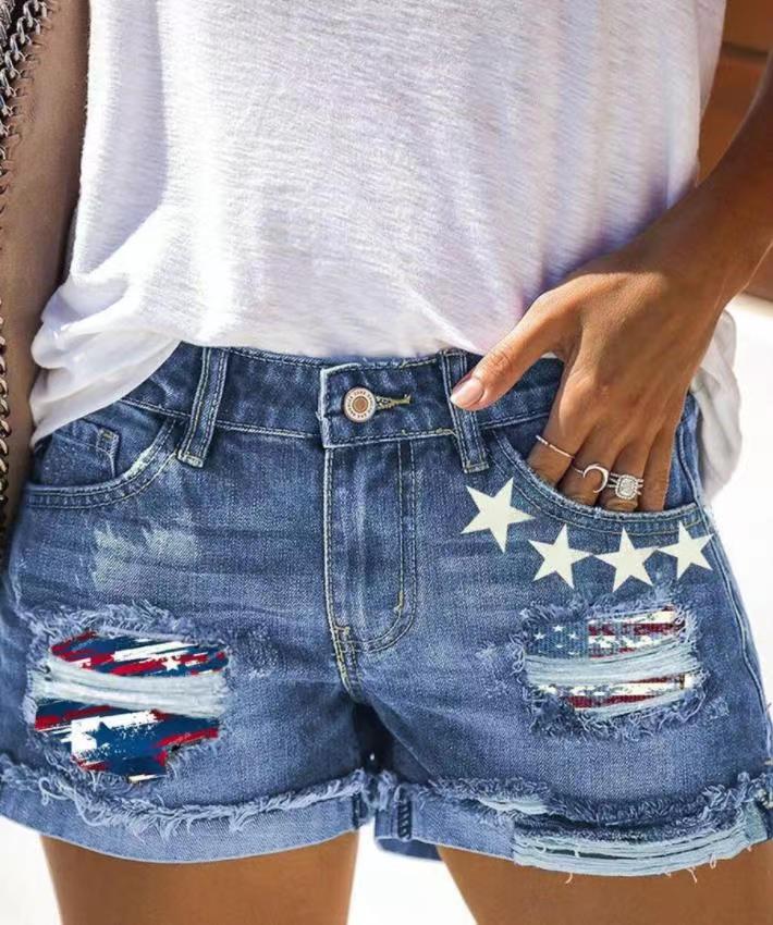 Dame Modische Destroyed Denim Shorts med kreative applikationer Skovae