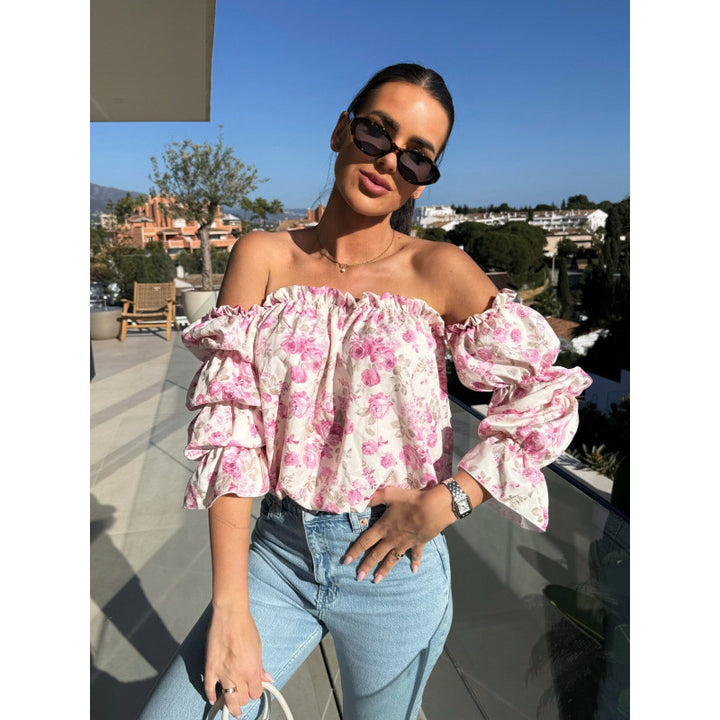 Dame Off-Shoulder Ruffles Blomsterbluse Stilla