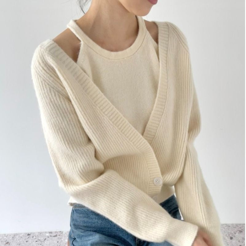 Kvinder cropped cardigan med dyb V-hals og knapdetaljer Stilla