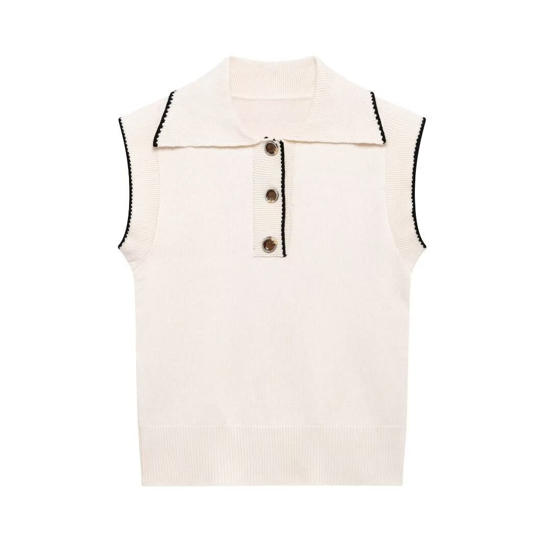 Femme Sleek ærmeløst strik-polo-sweater Stilla