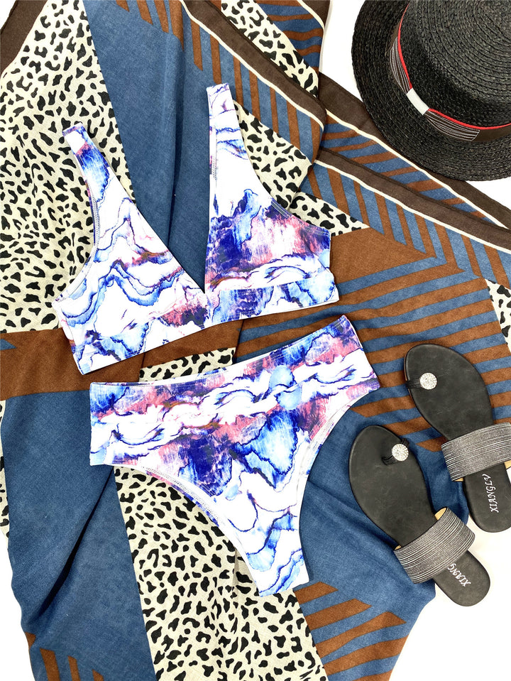 Dame Højtaljet Bikini-Sæt med marmoriseret Design Stilla