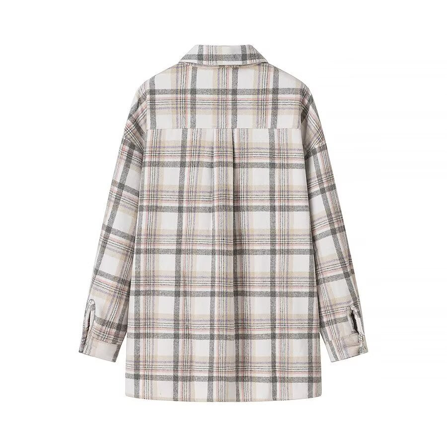 Femme Karo Oversized Skjortejakke med Lommer Stilla